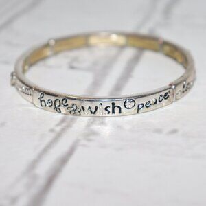 Beautiful silver Inspirational word bracelet 8" Peace Love Wish Dream